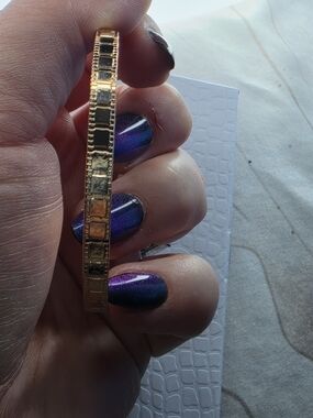 Gold-Tone Textured Square Link Bangle